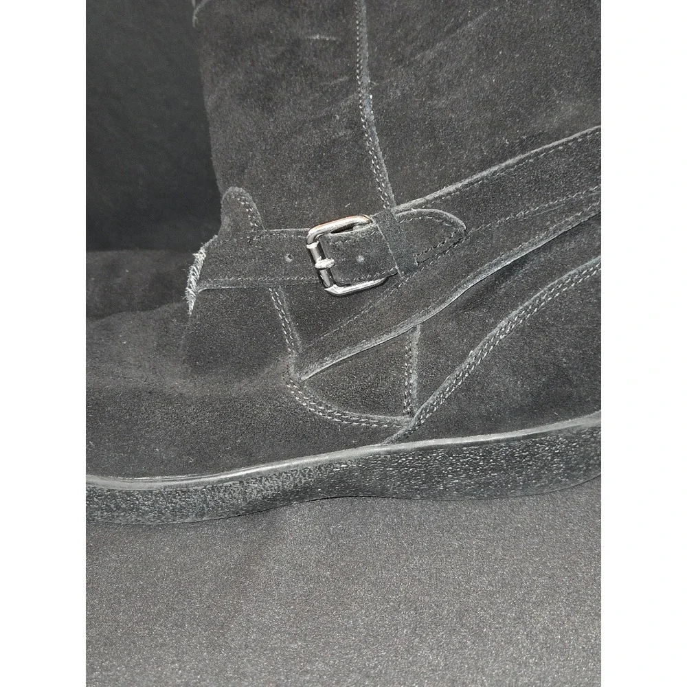COACH Tallulah Black Suede Buckle Boots‎ Women's US 8B